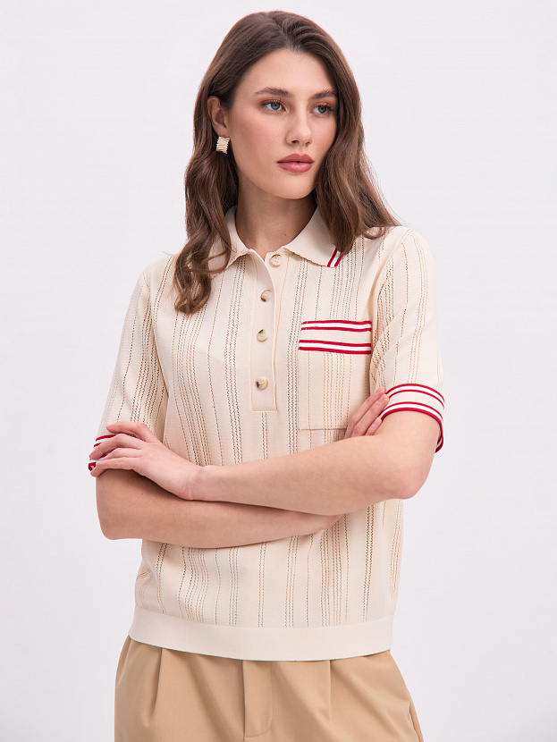 Льюис джемпер (поло) трикотажный (кремовый/красный, 44-46)