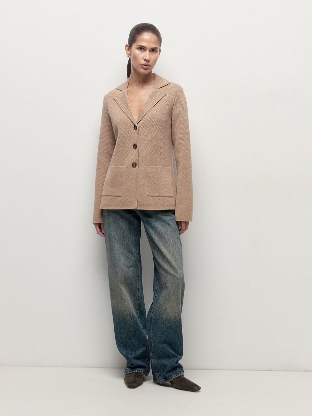 Имбирь жакет трикотажный (бежевый меланж, 46)