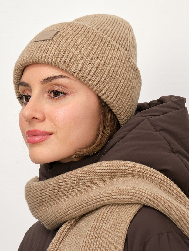 Спейс комплект (шапка+шарф) трикотажный (бежевый, 56-58)