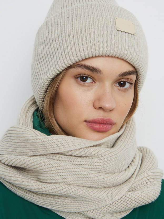 Спейс комплект (шапка+шарф) трикотажный (светло-песочный, 56-58)