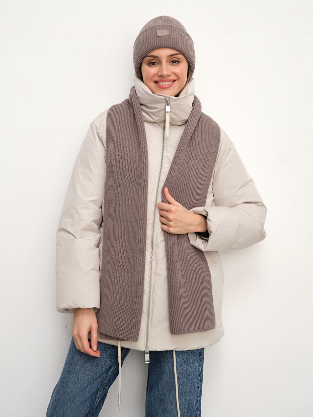 Спейс комплект (шапка+шарф) трикотажный (кофе, 56-58)