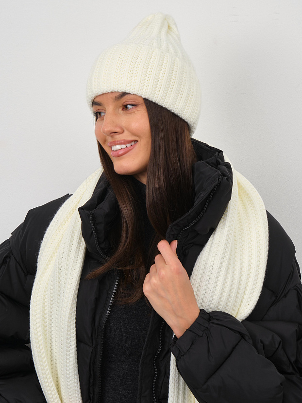 Черри комплект (шапка+ шарф) трикотажный (белый, 56-58)