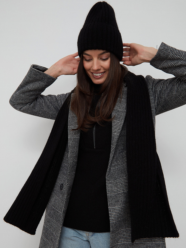 Нуга комплект (шапка+ шарф) трикотажный (черный)