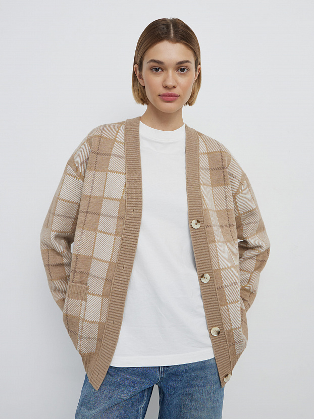 Горизонт кардиган трикотажный (бежевый меланж/кремовый, 44-46)