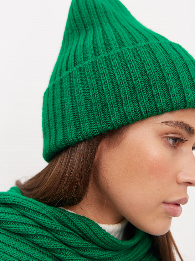 Нуга комплект (шапка+ шарф) трикотажный (ярко-зеленый)