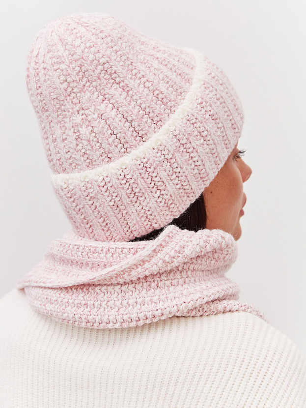 Черри комплект (шапка+ шарф) трикотажный (белый/пудровый, 56-58)