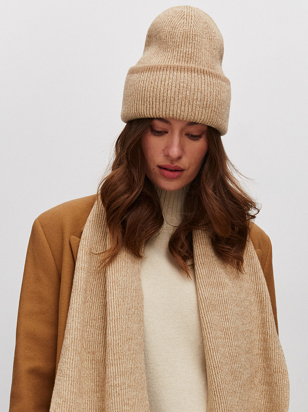 Бредли комплект (шапка+шарф) трикотажный (бежевый/кремовый)