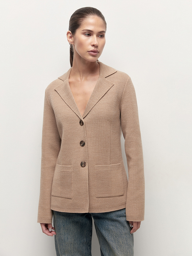 Имбирь жакет трикотажный (бежевый меланж, 46)