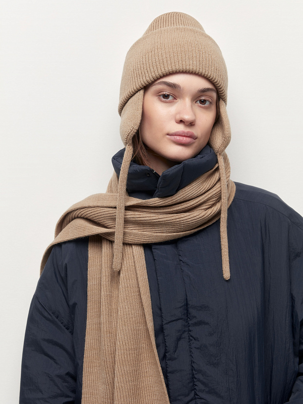 Айсберг комплект (шапка+ шарф) трикотажный (бежевый, 56-58)