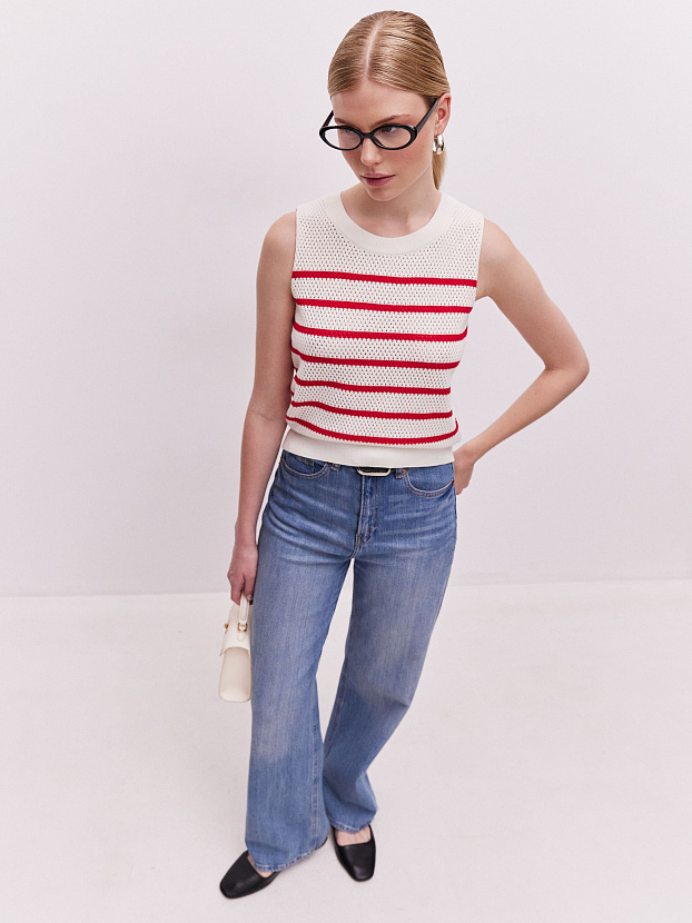 Терри джемпер без рукавов трикотажный (белый/красный, 44-46)