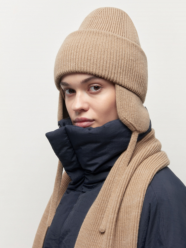 Айсберг комплект (шапка+ шарф) трикотажный (бежевый, 56-58)