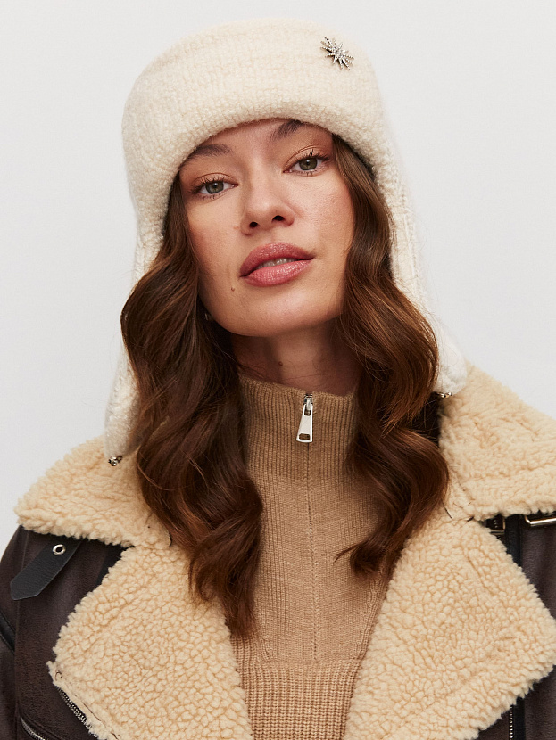 Стокгольм шапка-ушанка трикотажная (молочный/св.песочный, 56-58)