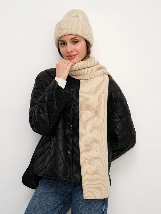 Спейс комплект (шапка+шарф) трикотажный (кремовый, 56-58)