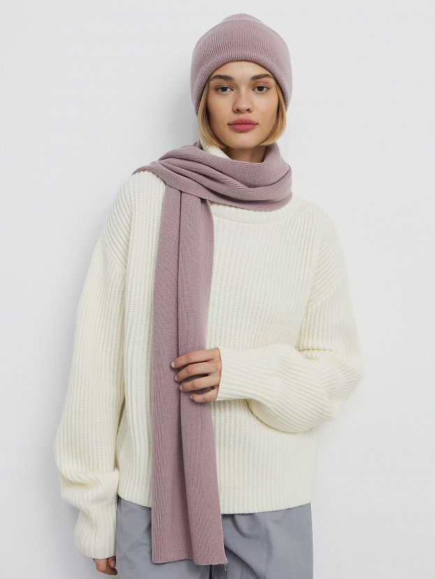 Квартет комплект (шапка+шарф) трикотажный (розовато-серый, 56-58)