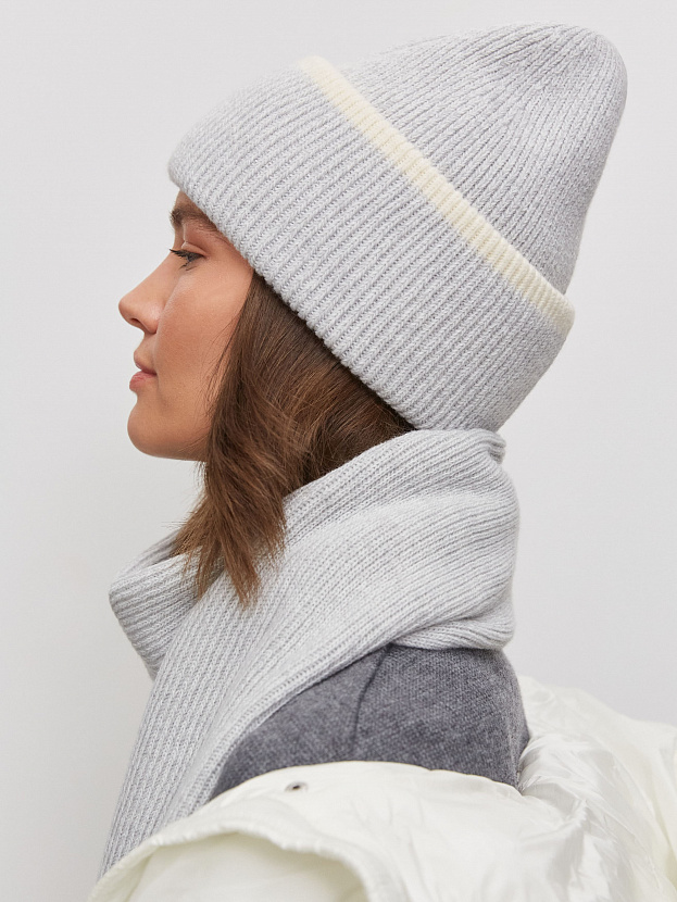 Бредли комплект (шапка+шарф) трикотажный (белый/светло-серый)