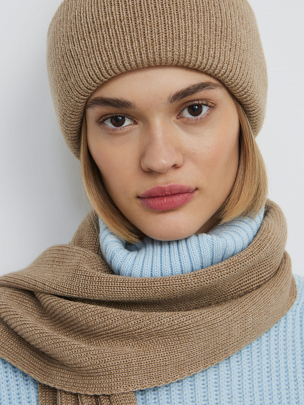 Ботаника комплект (шапка+шарф) трикотажный (бежевый, 56-58)
