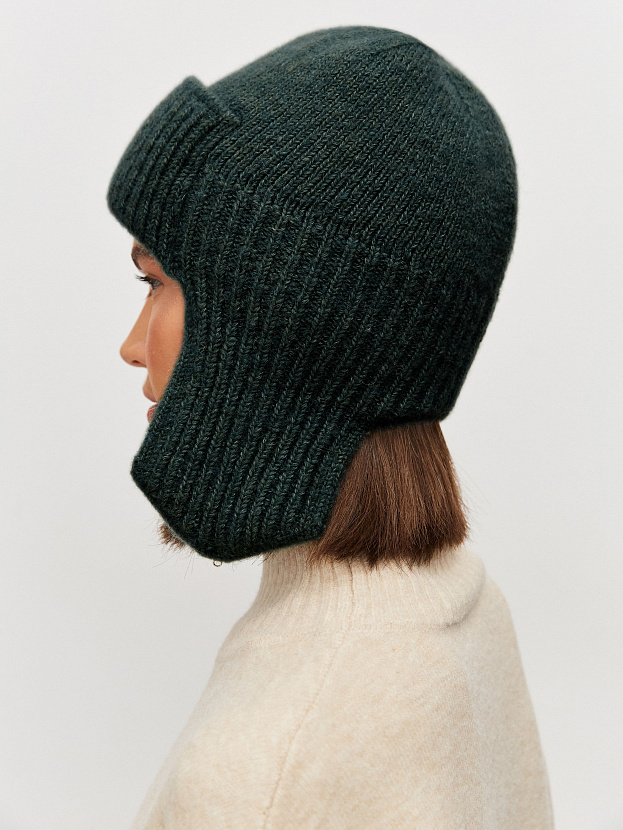 Онтарио шапка-ушанка трикотажная (т.зеленый, 56-58)