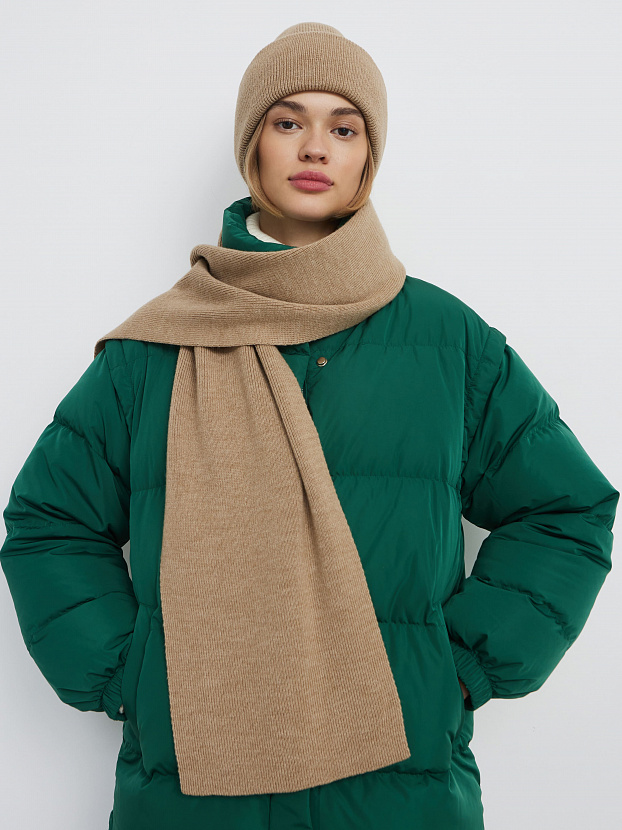 Квартет комплект (шапка+шарф) трикотажный (бежевый меланж, 56-58)