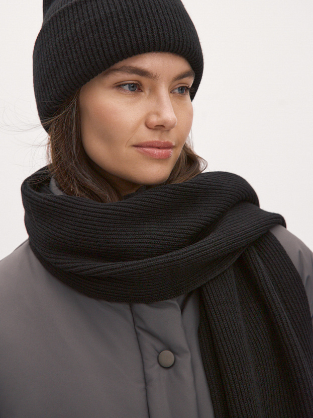 Ботаника комплект (шапка+шарф) трикотажный (черный, 56-58)