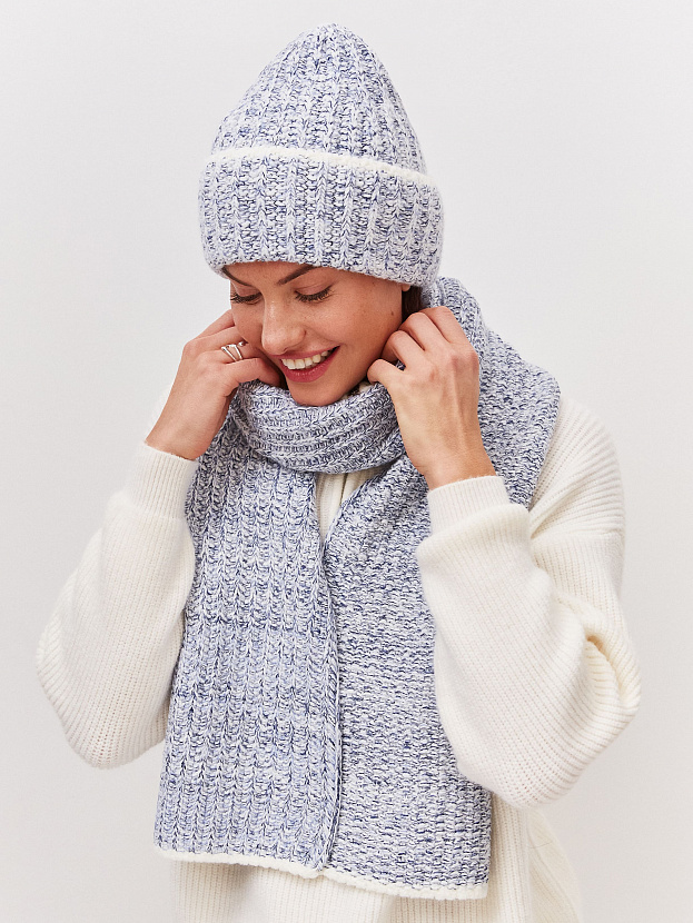 Черри комплект (шапка+ шарф) трикотажный (белый/сине-голубой, 56-58)