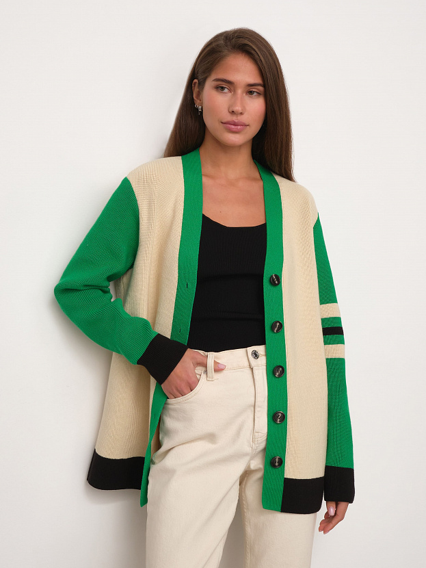 Родос кардиган трикотажный (кремовый/ярко-зеленый, 44-46)
