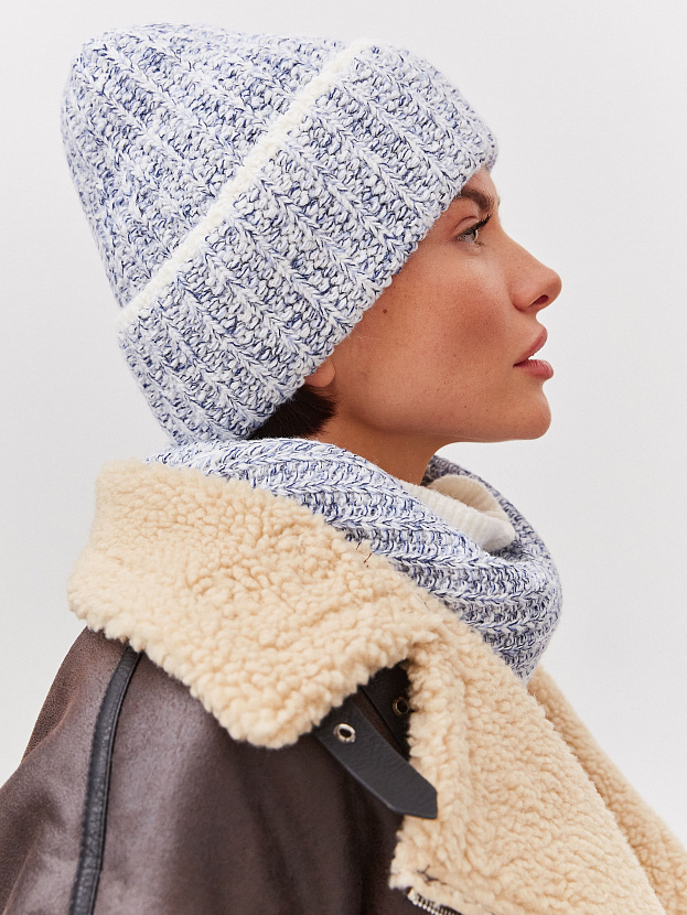 Черри комплект (шапка+ шарф) трикотажный (белый/сине-голубой, 56-58)