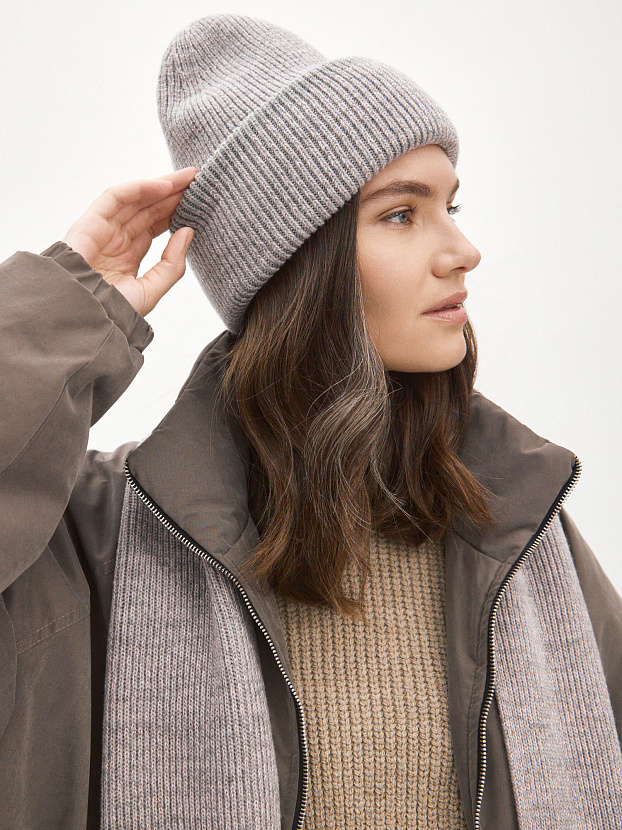 Бредли комплект (шапка+шарф) трикотажный (серо-розовый)