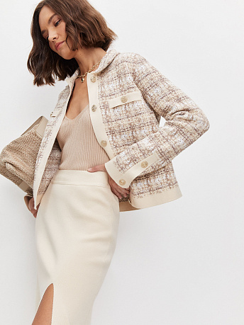 Жакет из хлопка и вискозы букле Шанель