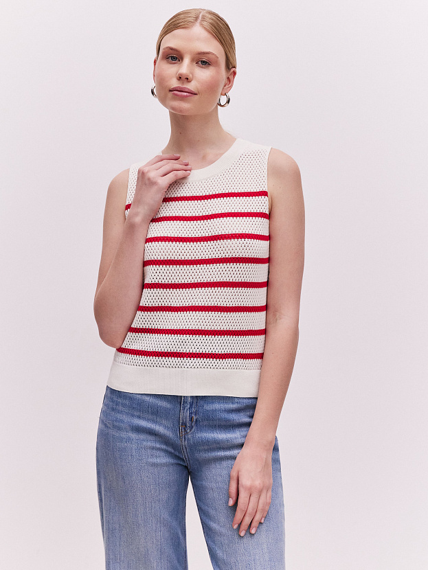 Терри джемпер без рукавов трикотажный (белый/красный, 44-46)