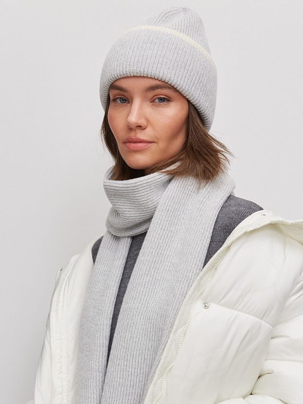 Бредли комплект (шапка+шарф) трикотажный (белый/светло-серый)