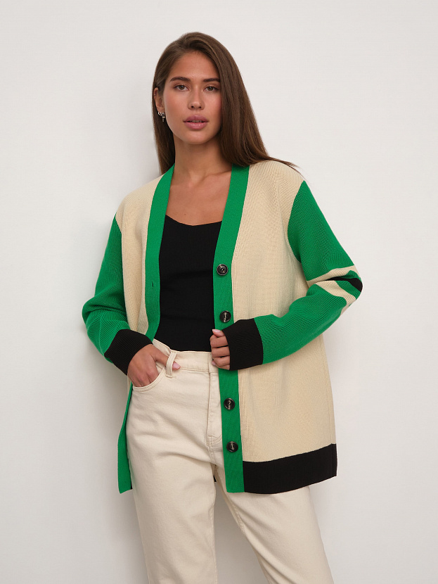 Родос кардиган трикотажный (кремовый/ярко-зеленый, 44-46)