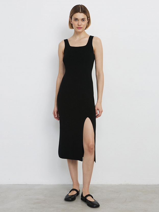 Каре платье трикотажное (черный, M (46))