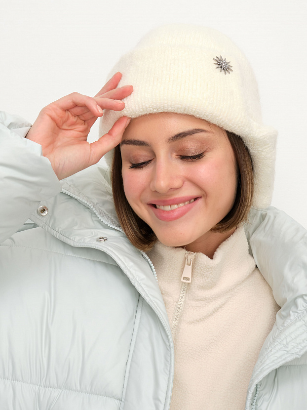 Стокгольм шапка-ушанка трикотажная (молочный/белый, 56-58)