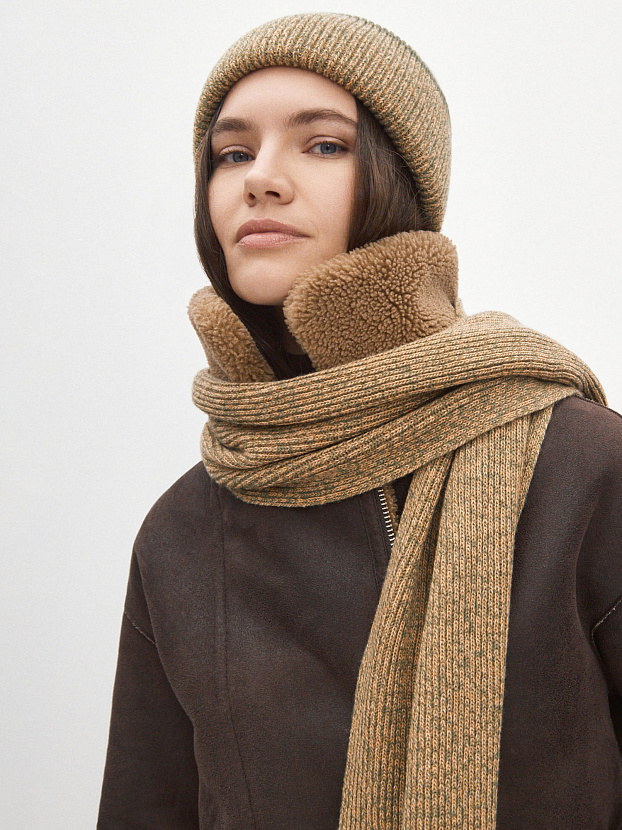 Бредли комплект (шапка+шарф) трикотажный (хаки/св.оранжевый)