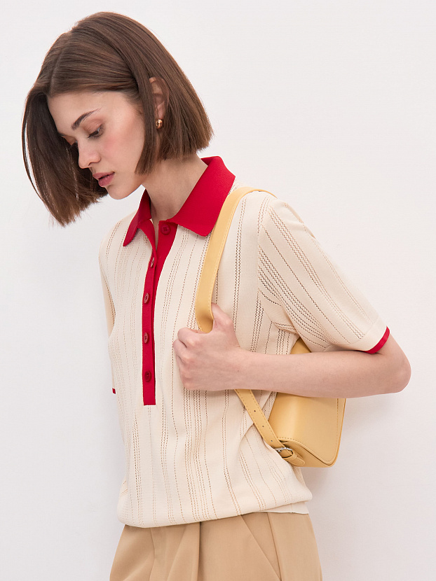 Либерти джемпер (поло) трикотажный (кремовый/красный, 44-46)