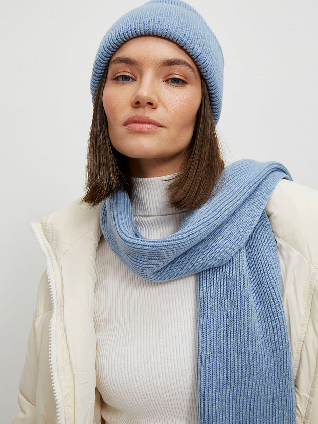 Ботаника комплект (шапка+шарф) трикотажный (серо-голубой, 56-58)