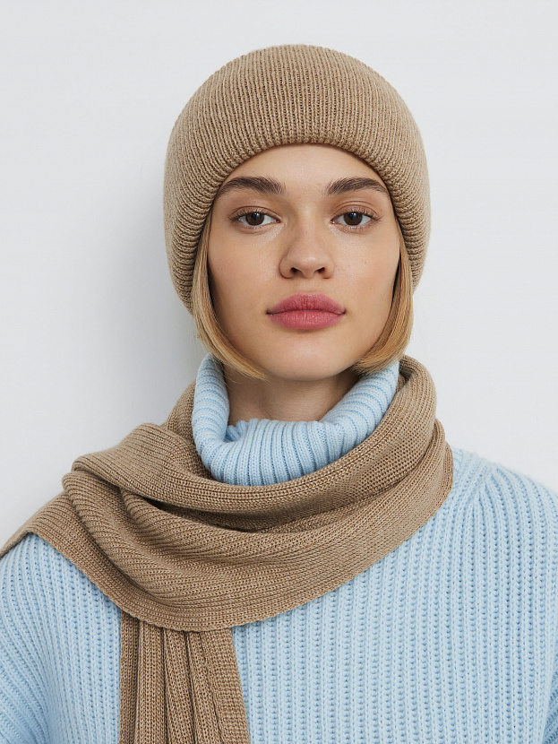 Ботаника комплект (шапка+шарф) трикотажный (бежевый, 56-58)