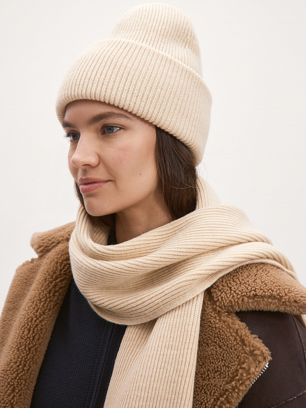 Ботаника комплект (шапка+шарф) трикотажный (кремовый, 56-58)