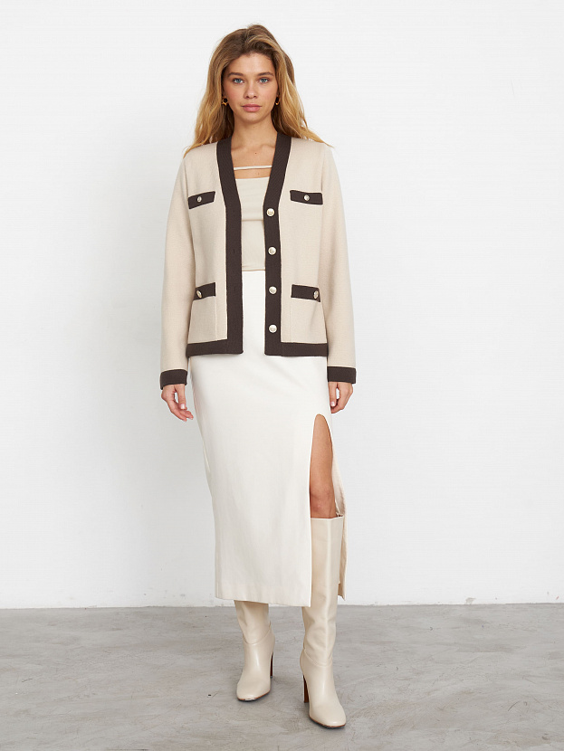 Гамма кардиган трикотажный (кремовый/кофейный, 44-46)