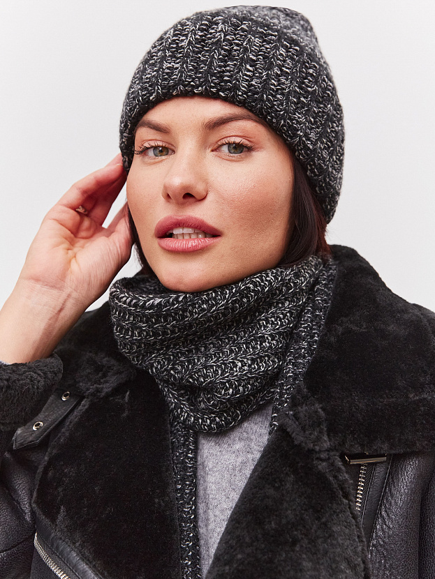 Черри комплект (шапка+ шарф) трикотажный (черный/белый, 56-58)