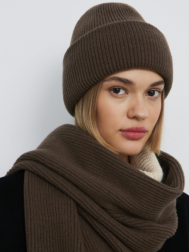 Ботаника комплект (шапка+шарф) трикотажный (коричневый, 56-58)