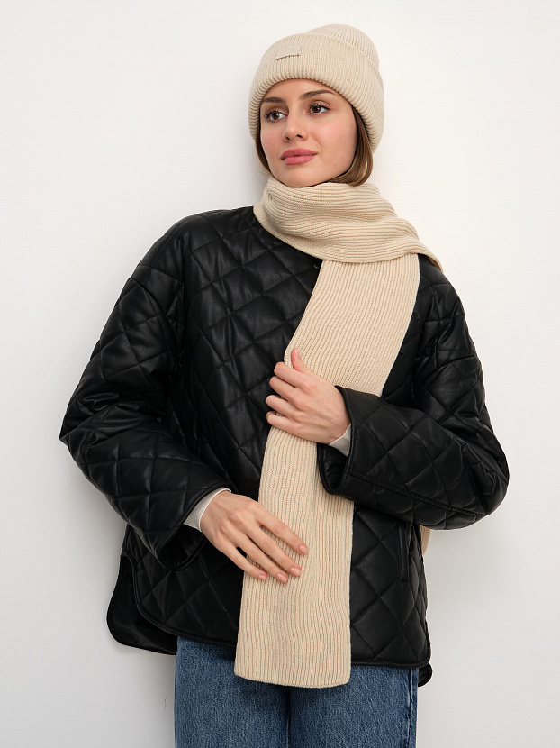 Спейс комплект (шапка+шарф) трикотажный (кремовый, 56-58)