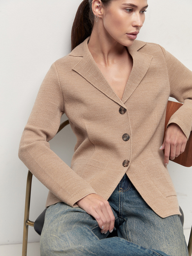 Имбирь жакет трикотажный (бежевый меланж, 46)