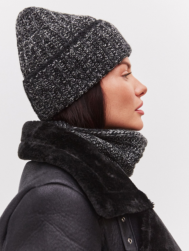 Черри комплект (шапка+ шарф) трикотажный (черный/белый, 56-58)