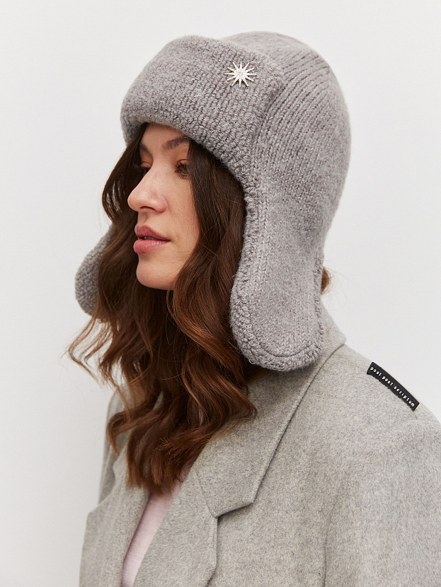 Стокгольм шапка-ушанка трикотажная (св.серый, 56-58)