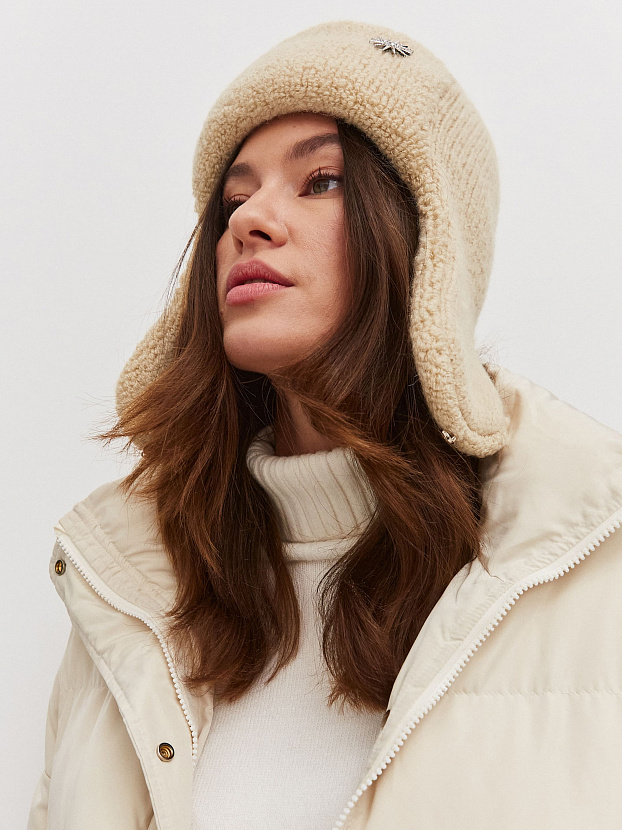 Стокгольм шапка-ушанка трикотажная (св.песочный, 56-58)