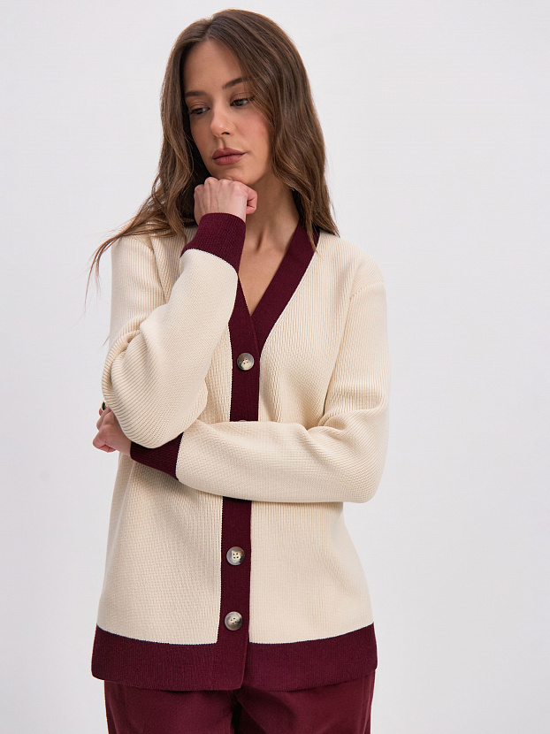 Родос кардиган трикотажный (кремовый/бордо, 44-46)