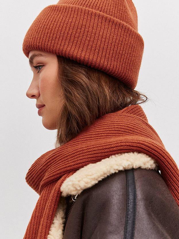 Ботаника комплект (шапка+шарф) трикотажный (т.оранжевый, 56-58)