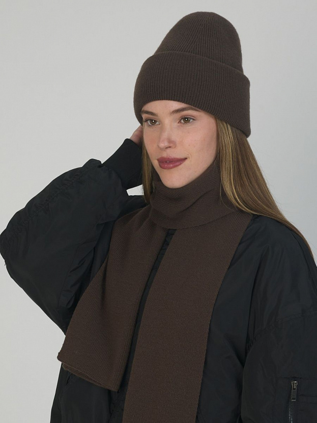 Квартет комплект (шапка+шарф) трикотажный (коричневый, 56-58)