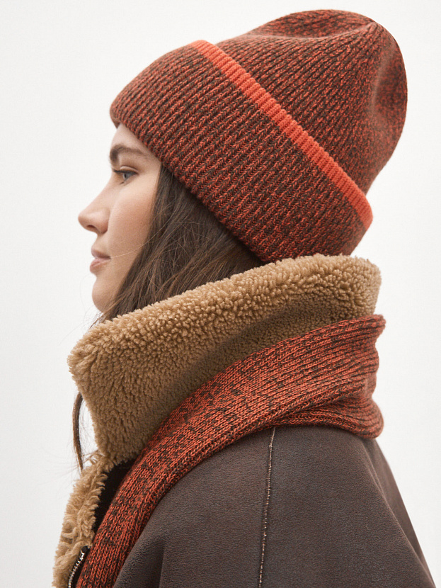Бредли комплект (шапка+шарф) трикотажный (терракот/коричневый)